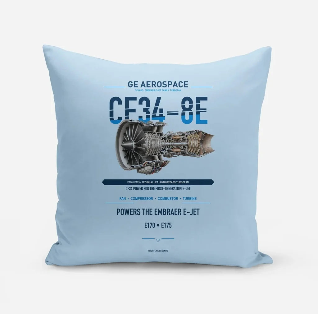 CF34-8E design on light blue pillow