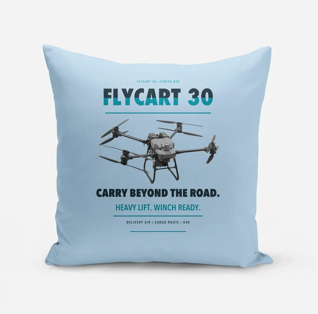 DJI FlyCart 30 design on light blue pillow
