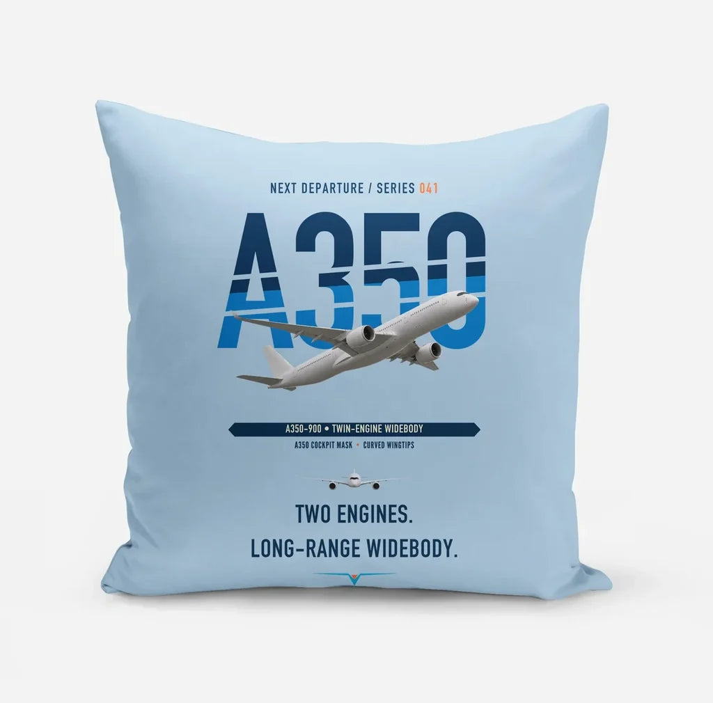Airbus A350-900 design on light blue pillow