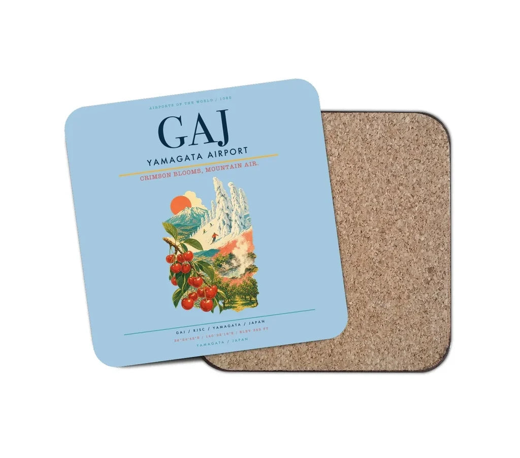 Yamagata Airport (GAJ) design on light blue 1 piece coaster