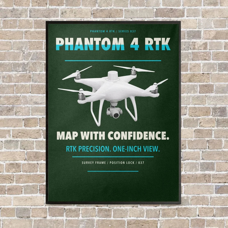 DJI Phantom 4 RTK vertical canvas print - framed - dark green background