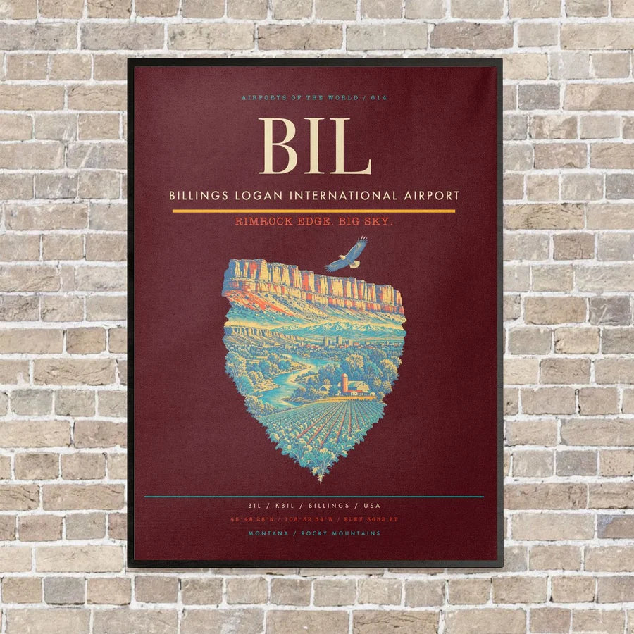 Billings Logan International Airport BIL - Canvas Framed - Dark Red