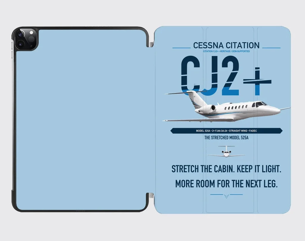 Cessna Citation CJ2+ design on light blue ipad tablet case