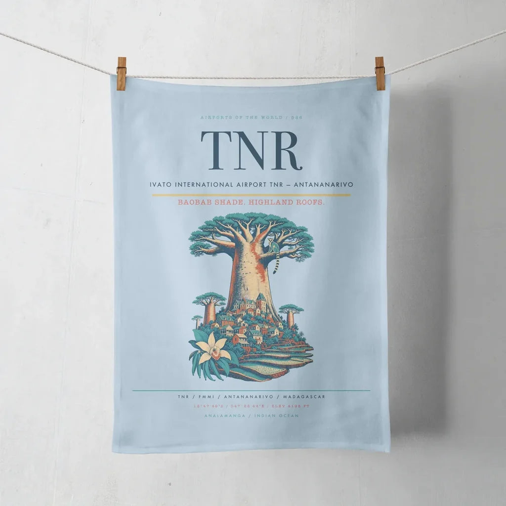 Ivato International Airport (TNR) design on light blue towel