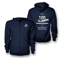 Thumbnail for Fokker 100 design on navy blue premium zipped hoodie, double-side print