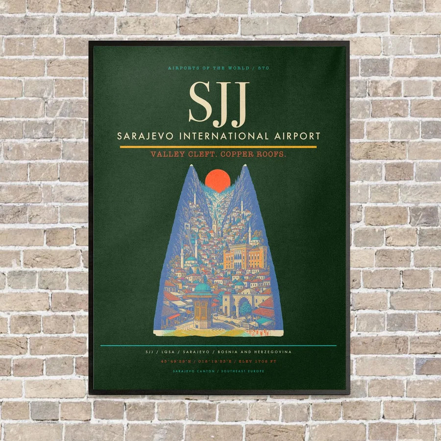 Sarajevo International Airport SJJ - Canvas Framed - Dark Green