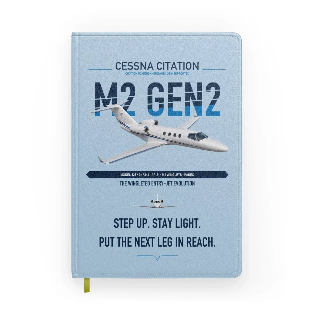 Cessna Citation M2 Gen2 design on light blue notebook