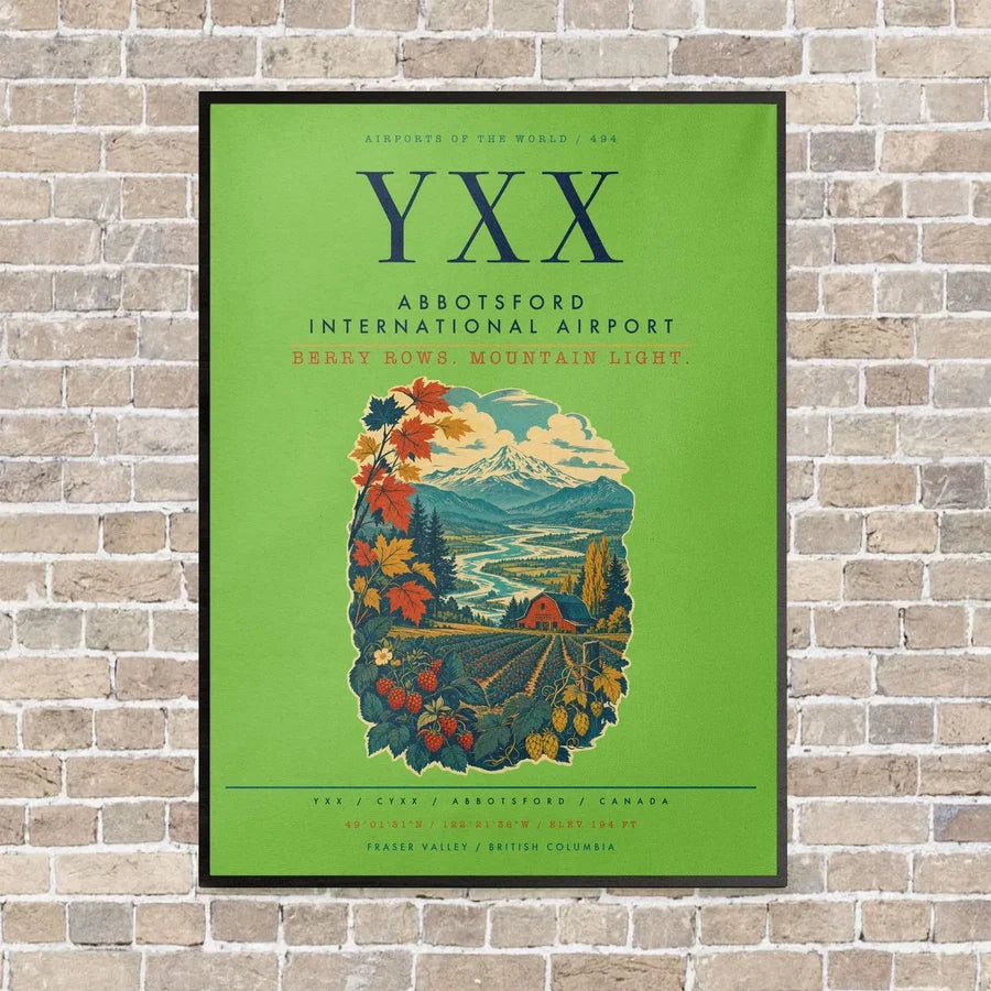 Abbotsford International Airport YXX vertical canvas print - framed - light green background