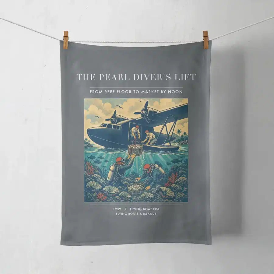 VINTAGE G4271 - The Pearl Diver's Lift - Designed Towels design on gray
