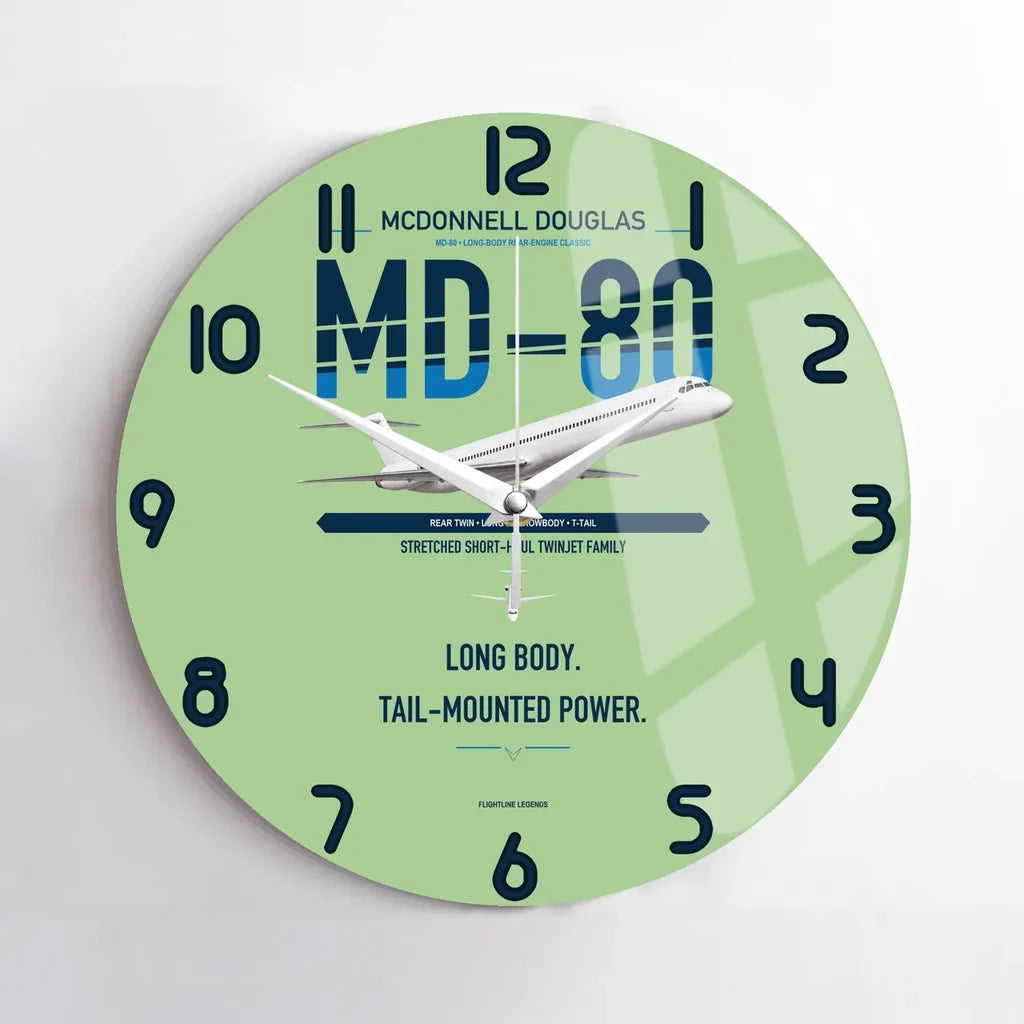 McDonnell Douglas MD-80 design on light green no frame wall clock