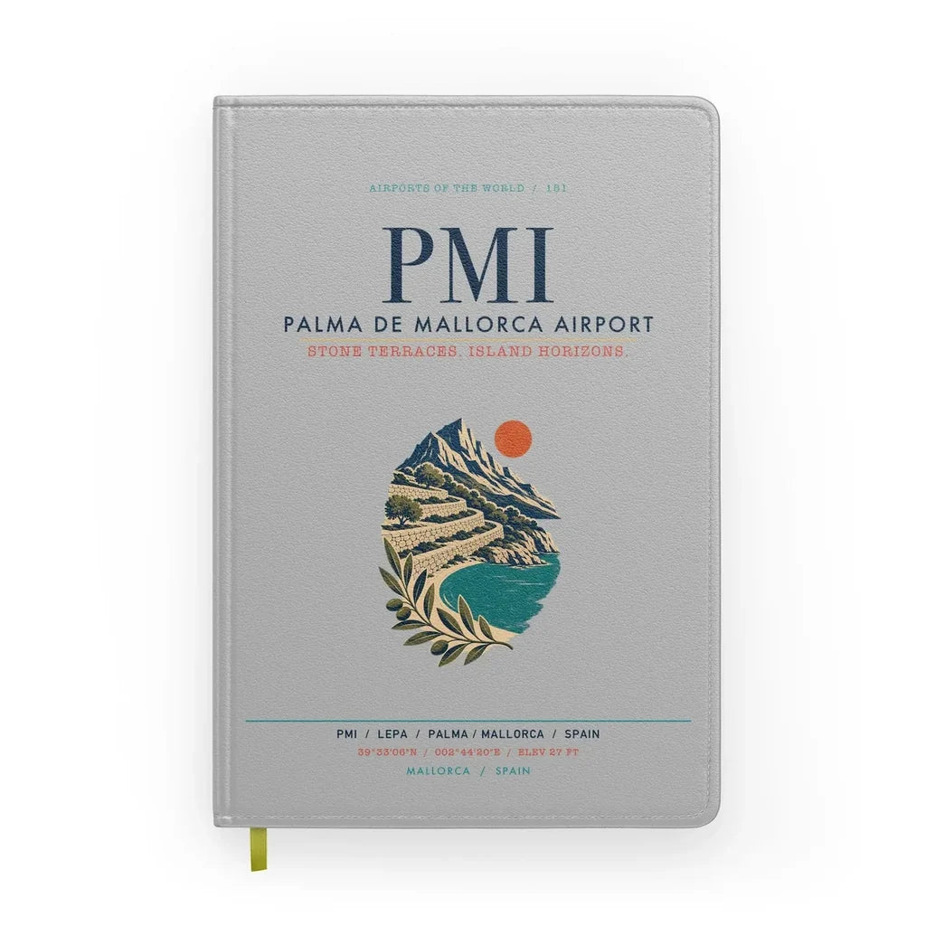 Palma de Mallorca Airport (PMI) design on light gray notebook