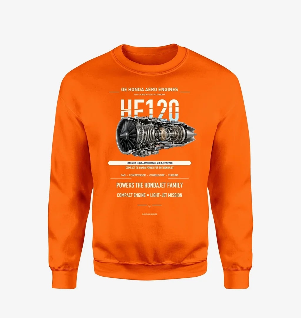 HF120 design on orange sweatshirt
