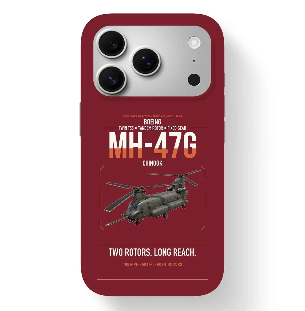 Boeing MH-47G Chinook design on dark red magsafe iphone case, for iPhone 17 Pro