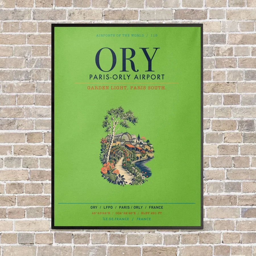 Paris-Orly Airport ORY vertical canvas print - framed - light green background