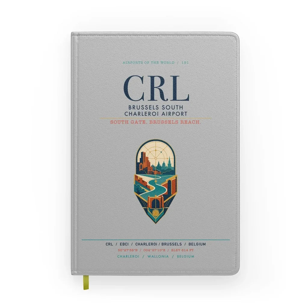 Brussels South Charleroi Airport (CRL) design on light gray notebook