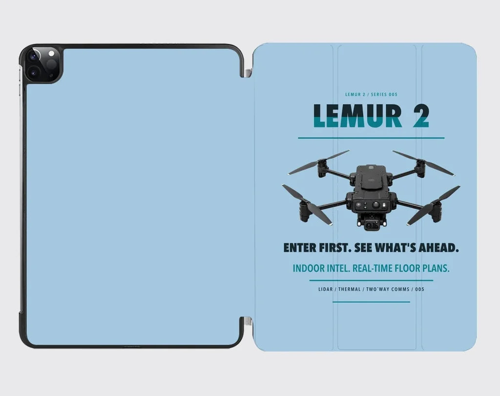 BRINC LEMUR 2 design on light blue ipad tablet case