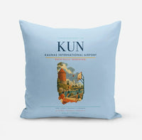 Thumbnail for Kaunas International Airport (KUN) design on light blue pillow