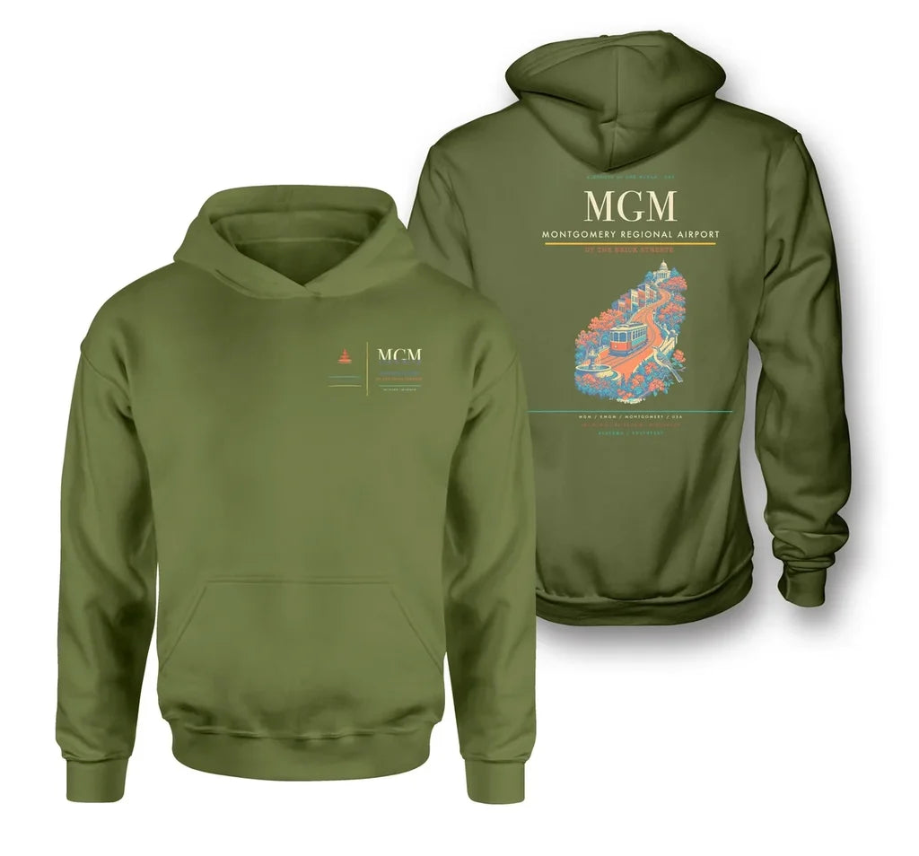 Montgomery Regional Airport (MGM) design on green army double-side hoodie