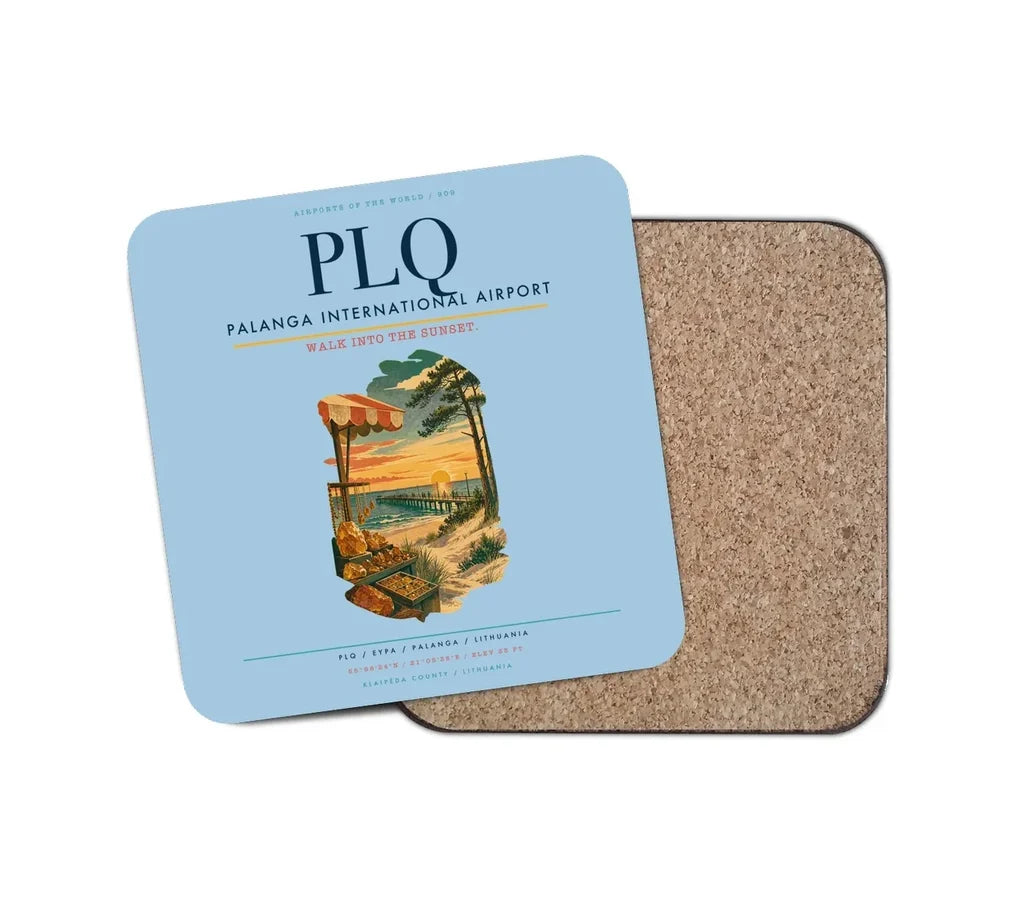 Palanga International Airport (PLQ) design on light blue 1 piece coaster
