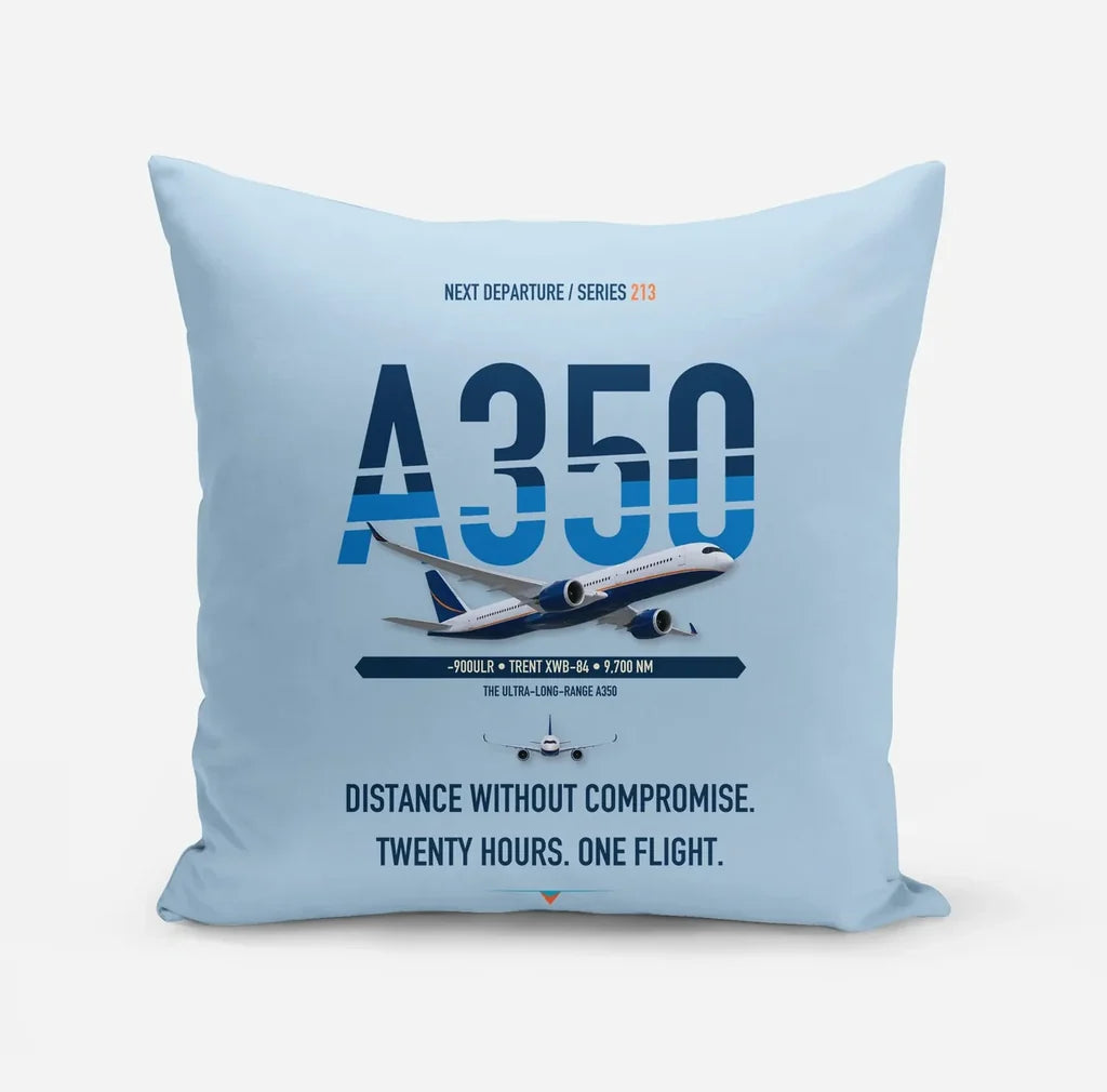 Airbus A350-900ULR design on light blue pillow