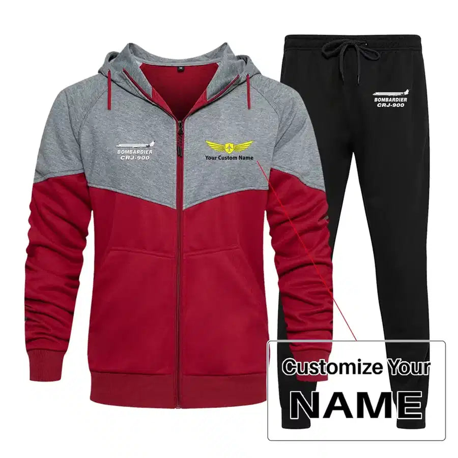 Bombardier CRJ-900 Zipped Hoodie - Colourful - Red + Name (Customizable)