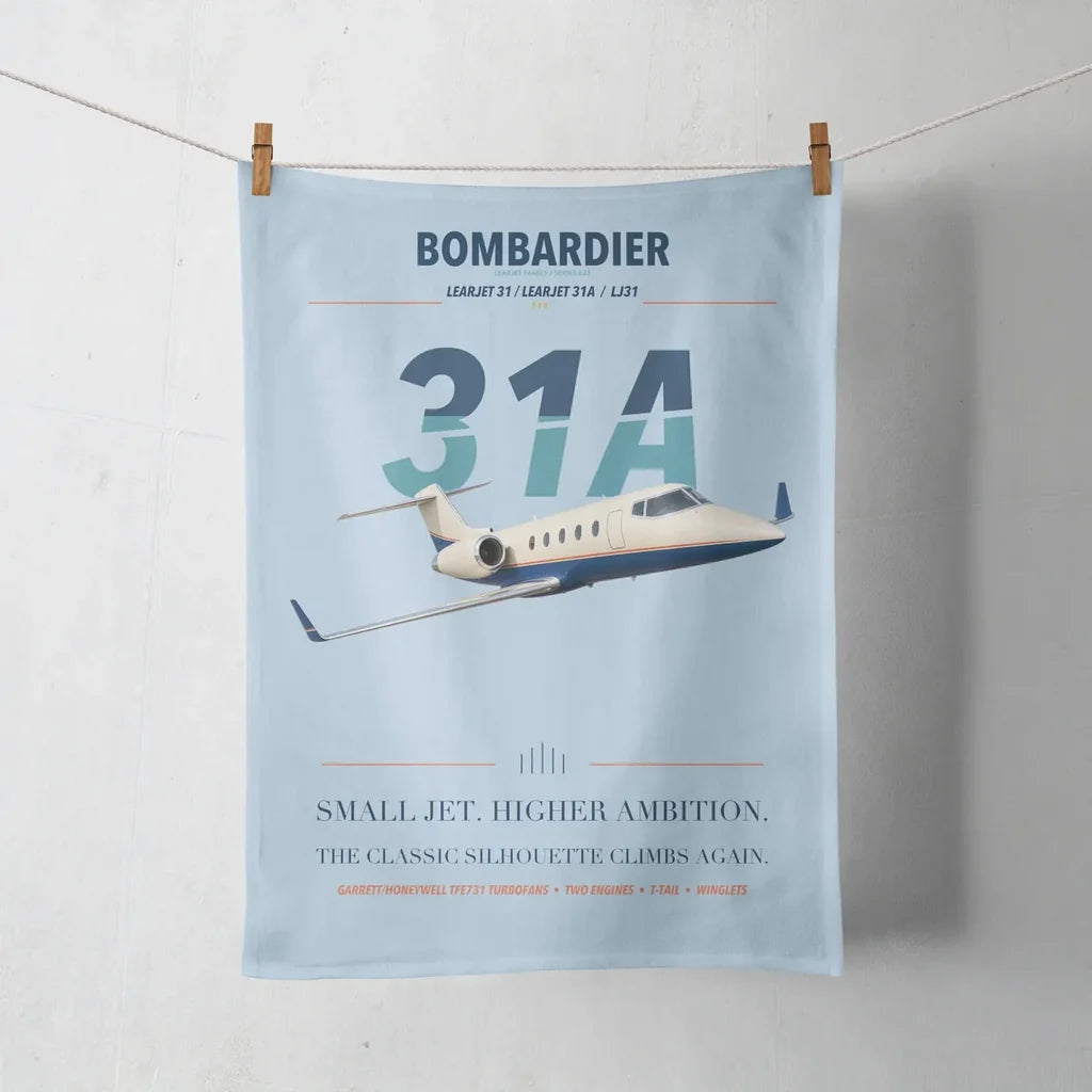 Bombardier Learjet 31A design on light blue towel