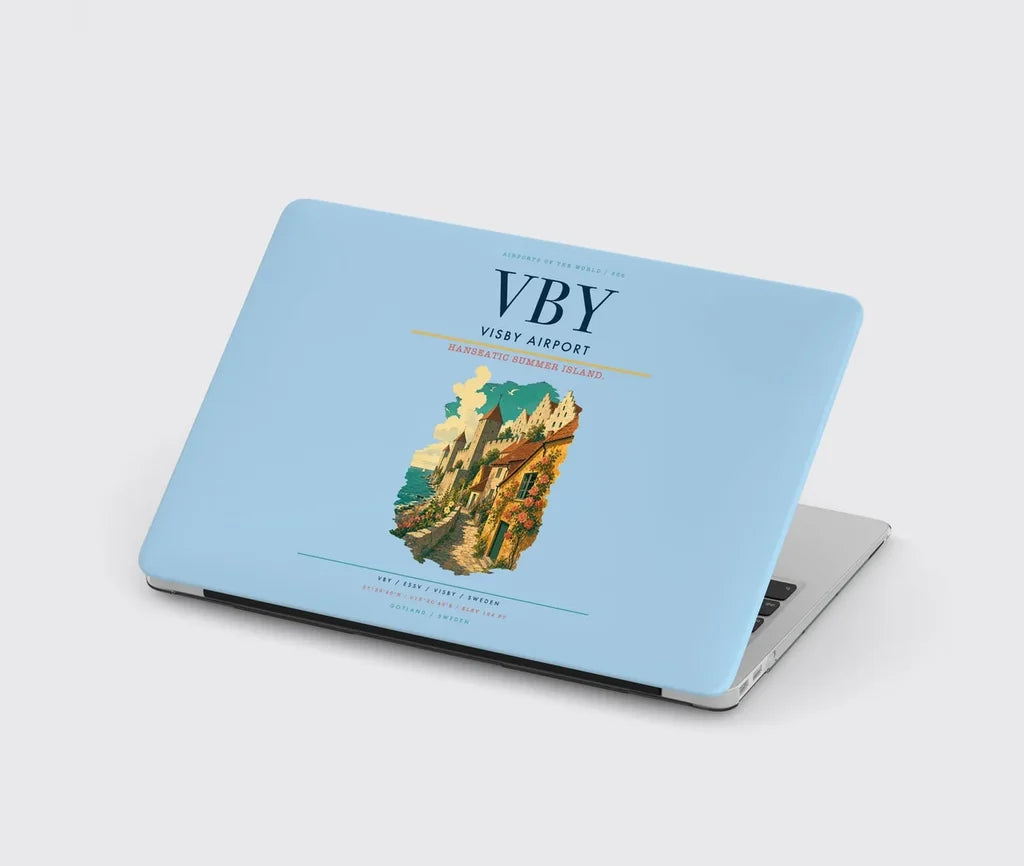 Visby Airport (VBY) design on light blue MacBook case
