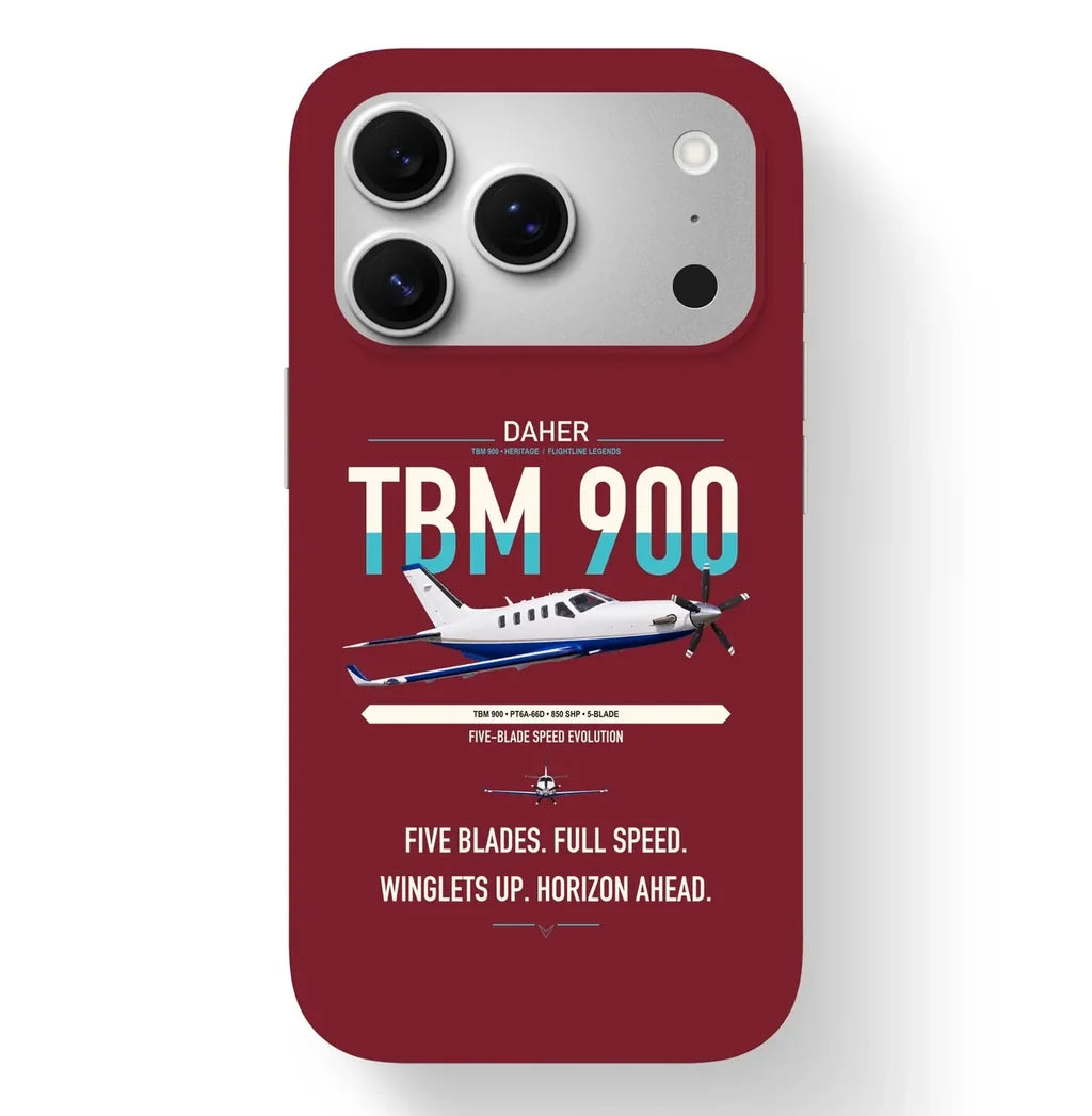 Daher TBM 900 design on dark red magsafe iphone case, for iPhone 17 Pro