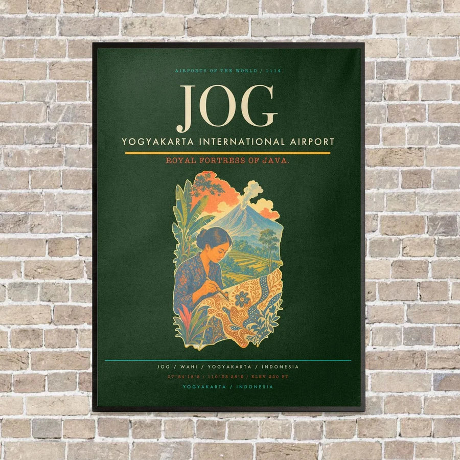 Yogyakarta International Airport JOG vertical canvas print - framed - dark green background