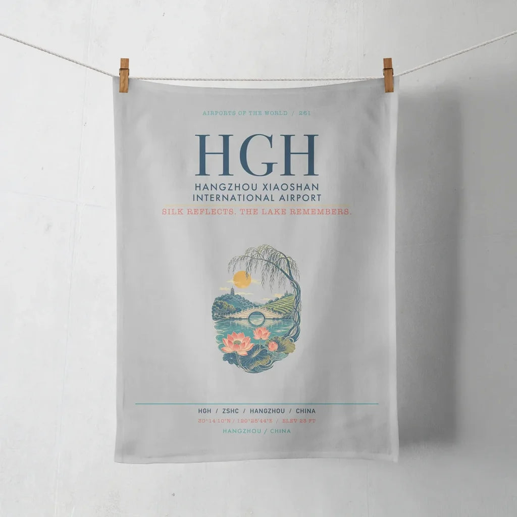 Hangzhou Xiaoshan International Airport (HGH) design on light gray towel