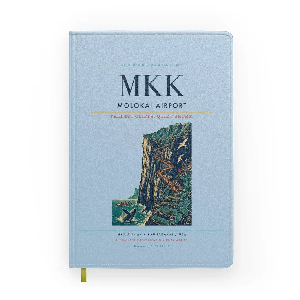Molokai Airport (MKK) design on light blue notebook