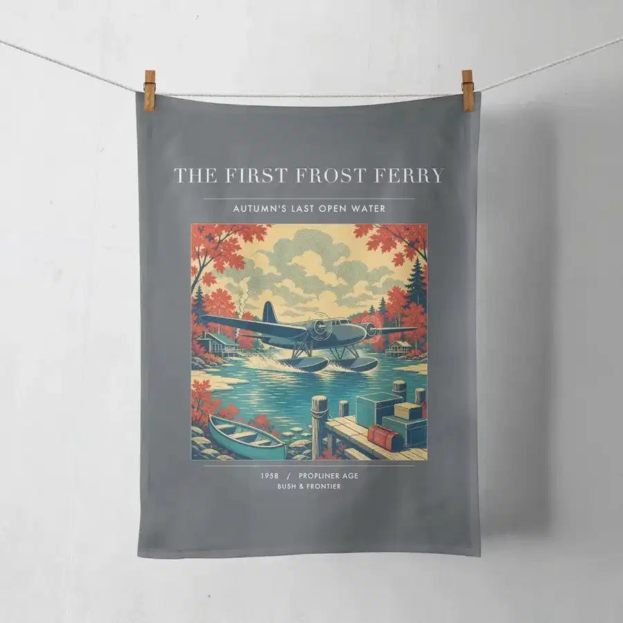 VINTAGE G4433 - The First Frost Ferry - Designed Towels design on gray