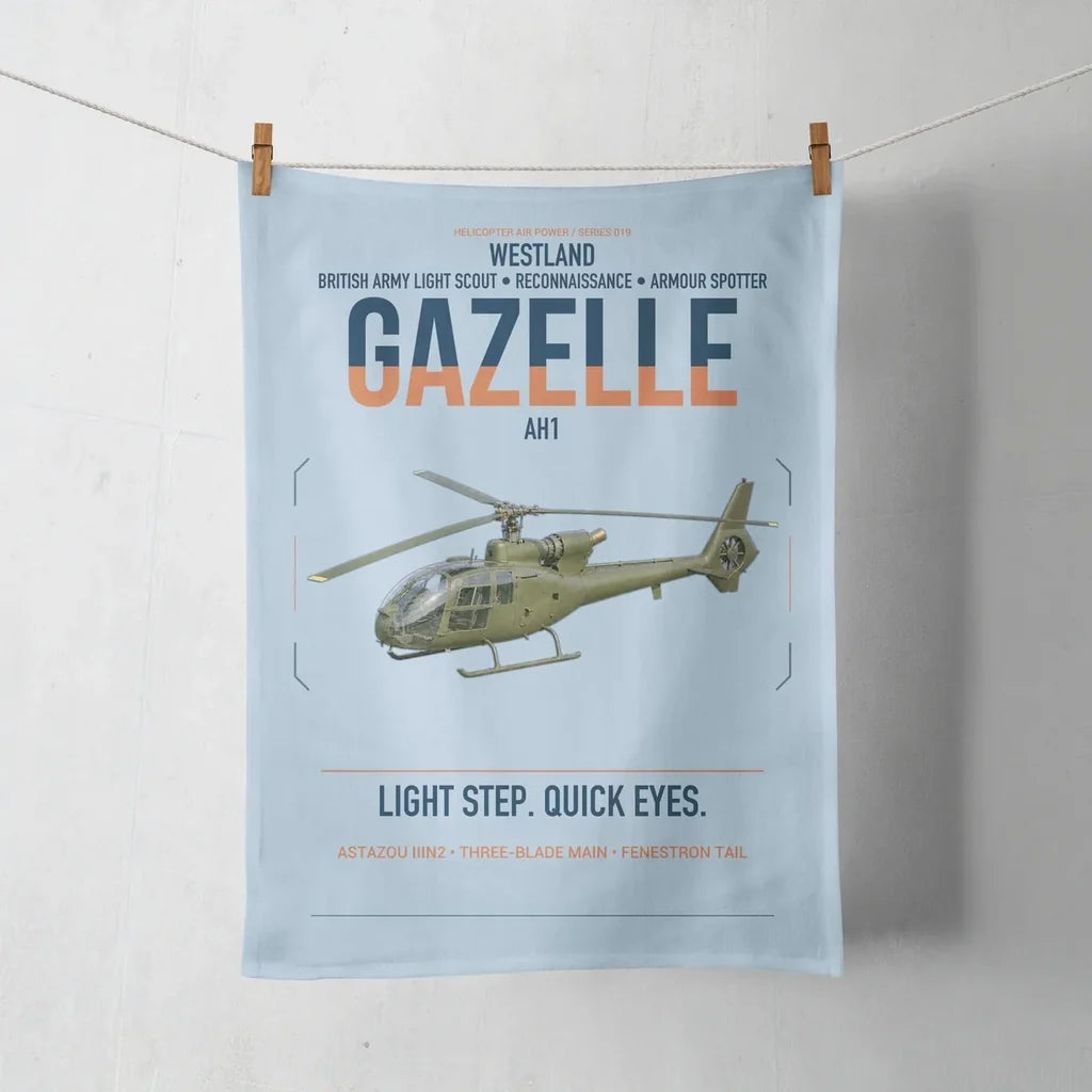Westland Gazelle AH1 design on light blue towel