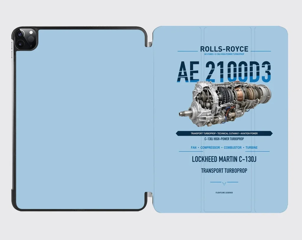 AE 2100D3 design on light blue ipad tablet case