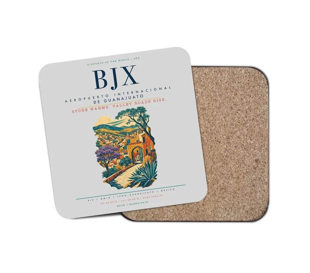 Aeropuerto Internacional de Guanajuato (BJX) design on light gray 1 piece coaster