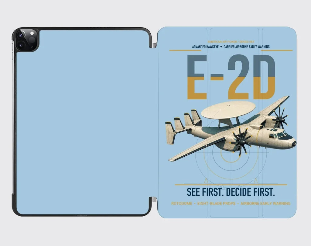 E-2D Advanced Hawkeye design on light blue ipad tablet case
