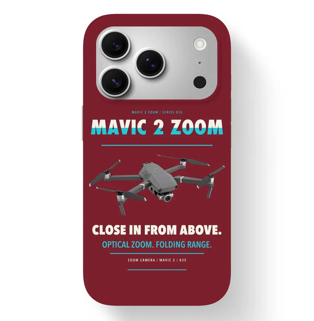 DJI Mavic 2 Zoom Case design on dark red iphone case
