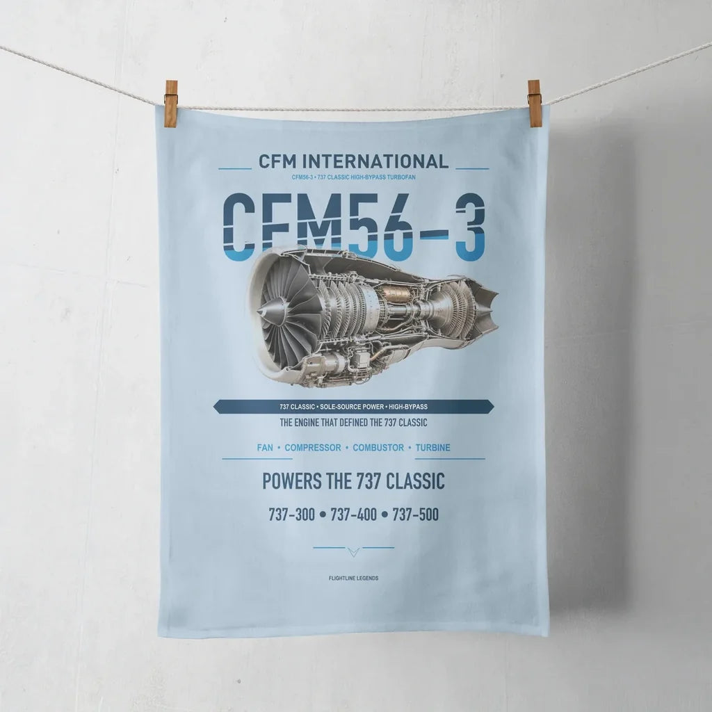 CFM56-3 design on light blue towel