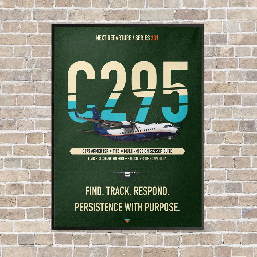 Airbus C295 Armed ISR vertical canvas print - framed - dark green background