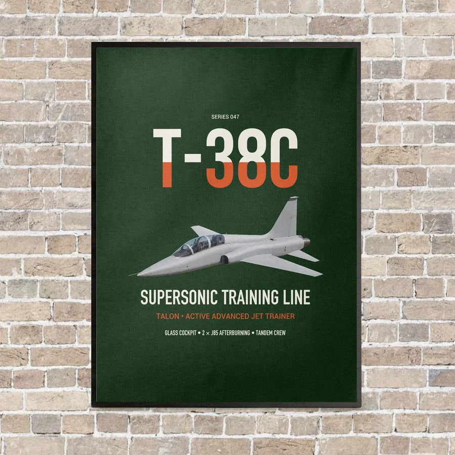 T-38C Talon vertical canvas print - framed - dark green background