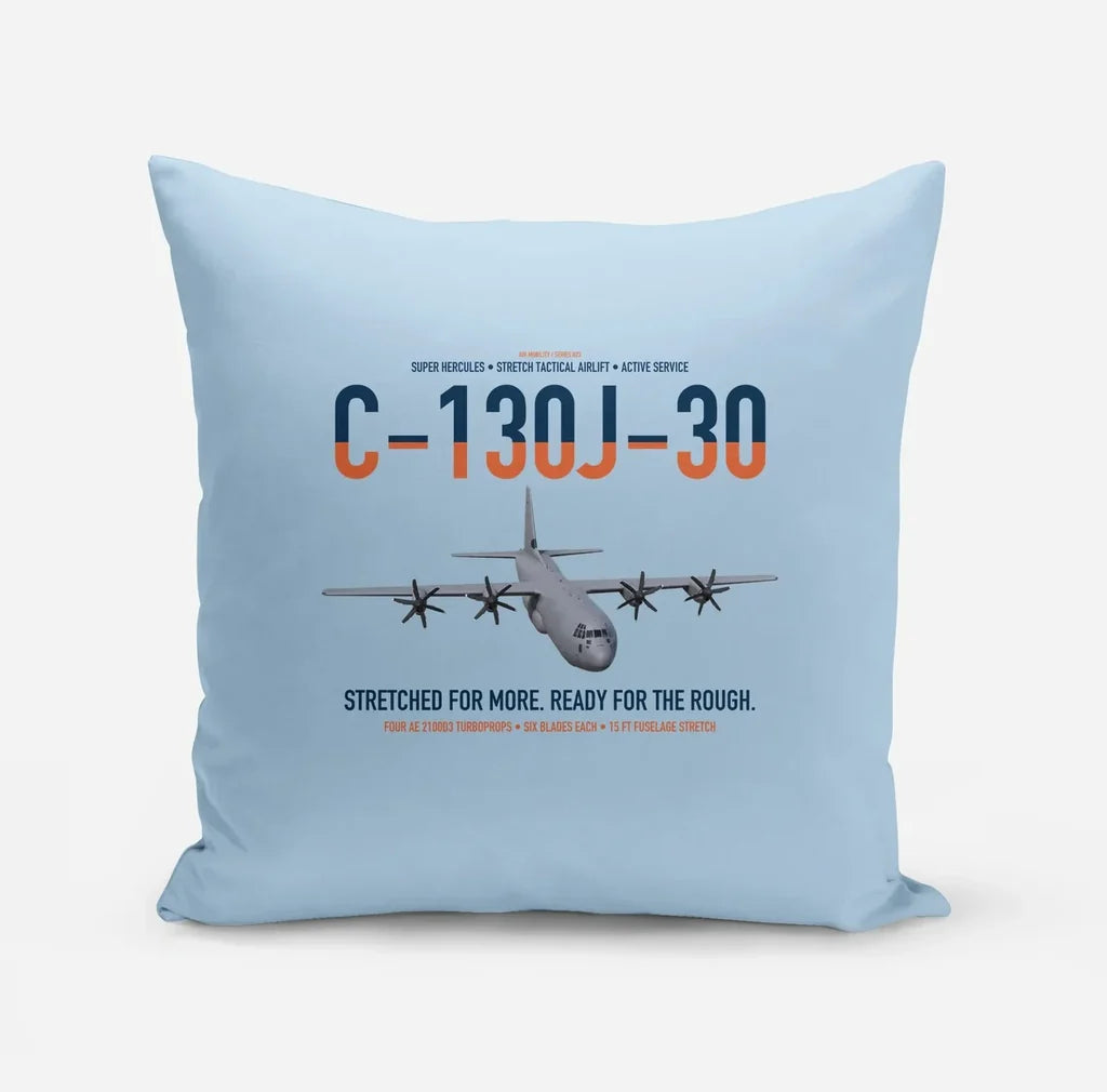 C-130J-30 Super Hercules design on light blue pillow