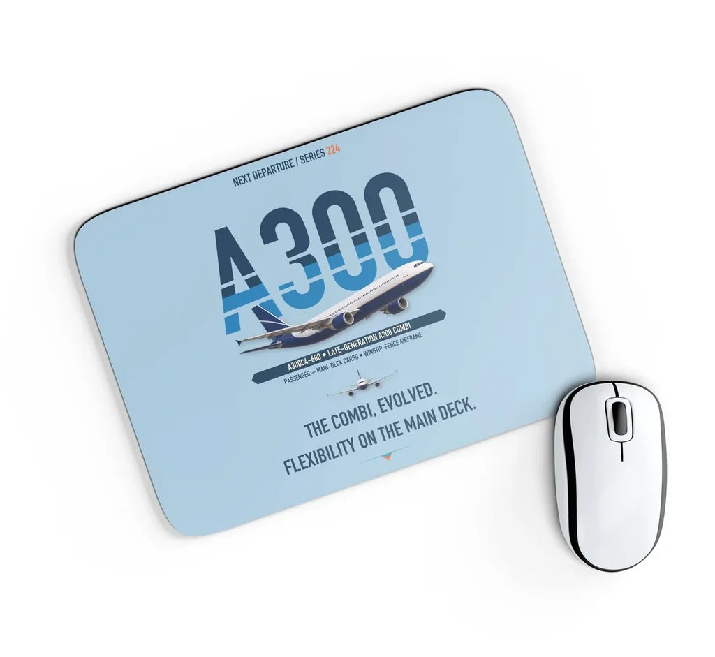 Airbus A300C4-600 design on light blue rectangle mouse pad