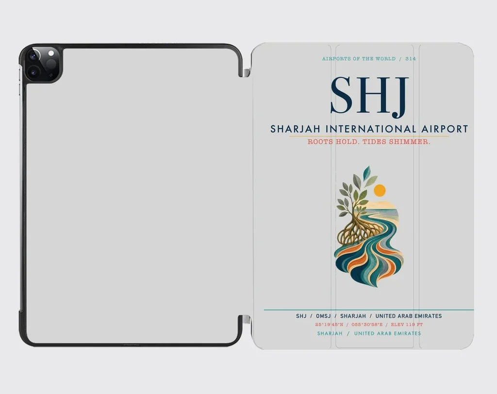 Sharjah International Airport (SHJ) design on light gray ipad tablet case