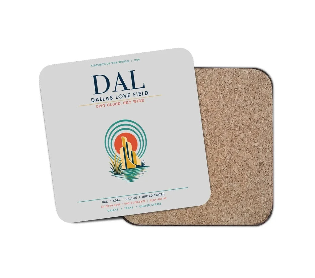 Dallas Love Field (DAL) design on light gray 1 piece coaster