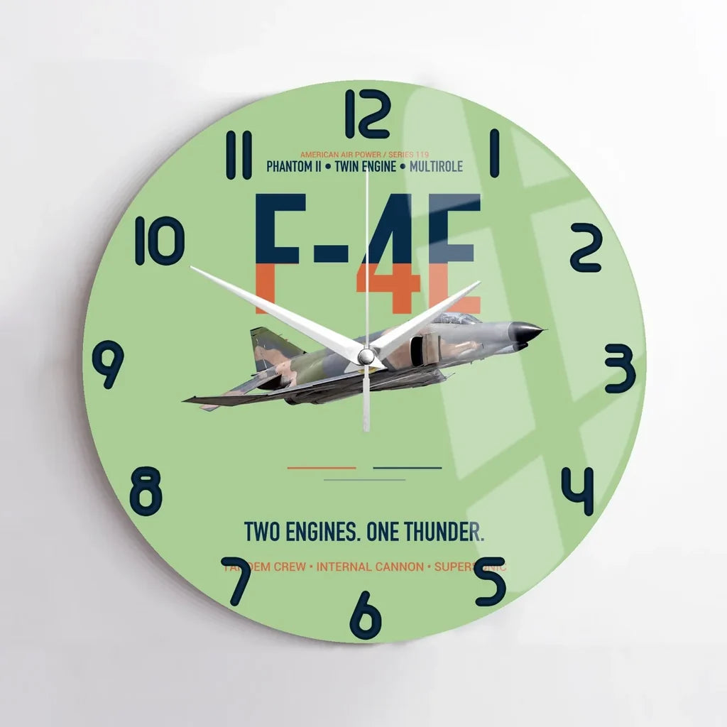 F-4E Phantom II Two Engines One Thunder design on light green no frame wall clock