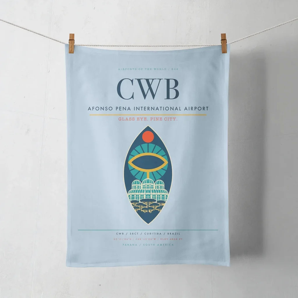 Afonso Pena International Airport (CWB) design on light blue towel