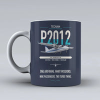 Thumbnail for Tecnam P2012 Traveller design on dark blue ceramic mug, double-side print