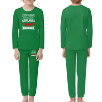 Thumbnail for I Don't Always Stop and Look at Airplanes children pajamas - Green