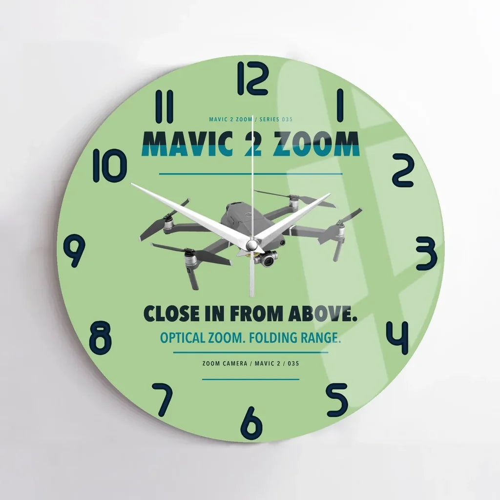 DJI Mavic 2 Zoom design on light green no frame wall clock