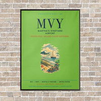 Thumbnail for Martha's Vineyard Airport MVY vertical canvas print - framed - light green background
